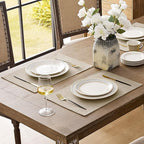 Romanstile Cloth Placemats Set of 8-12 x 18 Inch, Heat Resistant Double Layered Thickened Burlap Place Mats, Washable Faux Linen Farmhouse Table Mats for Kitchen/Dining/Party/Outdoor, Beige