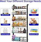 MIAOLI Over the Door Organizer, Black 6-Tier Pantry Door Organizer with Adjustable Basket, Hanging Spice Rack Cabinet Door Shelves, Laundry Room Organization and Storage