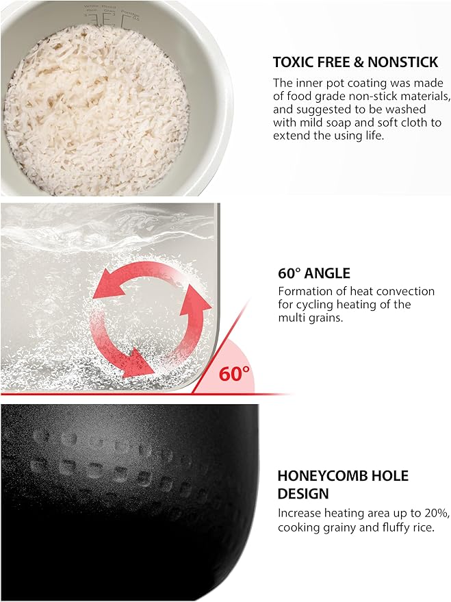 Toshiba Rice Cooker 6 Cup Uncooked – Japanese Rice Cooker with Fuzzy Logic Technology, 7 Cooking Functions, Digital Display, 2 Delay Timers and Auto Keep Warm, Non-Stick Inner Pot, White