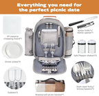 Couple Gifts 22L Picnic Basket Set, Grey Insulated Picnic Backpack for 2, Leak Proof Cooler Camping Gifts, Cool Bridal Shower Gifts Anniversary Engagement Wedding Gifts for Couples, Mr and Mrs Gifts