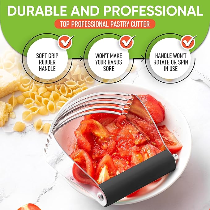 Spring Chef Dough Blender, Top Professional Pastry Cutter with Heavy Duty Stainless Steel Blades, Large Size, Black