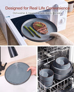 Famiware Nebula Ridge Stoneware Dinnerware Sets, Plates and Bowls Sets for 4, 12 Pieces Dishes Set, Microwave and Dishwasher Safe Kitchen Plates, Charcoal