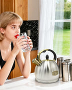 Stove top Whistling Tea Kettle Food Grade Stainless Steel Teapot of 5-layer base for Camping & Kitchen(Brushed, 2.64 Qt)