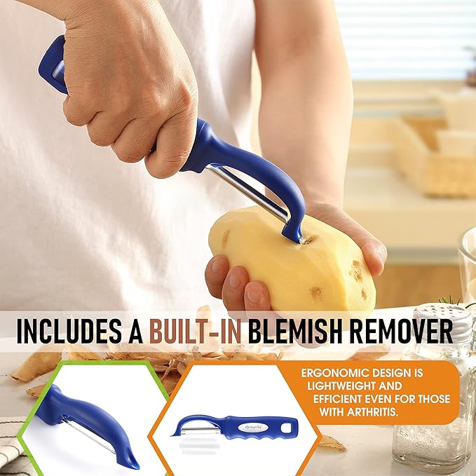 Spring Chef Premium Swivel Vegetable Peeler, Soft Grip Handle and Ultra Sharp Stainless Steel Blades - Perfect Kitchen Peeler For Veggie, Fruit, Potato, Carrot, Apple - Sapphire