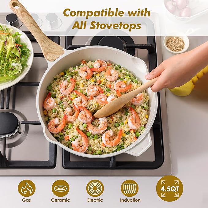 SENSARTE Nonstick Frying Pan Skillet with Lid 3.5/4.5/5QT, Ceramic Saute Pan,Deep Fring Pan Non-toxic Cooking Pot, Stay-cool Handle, Induction Compatible, PFAS Free