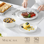 MALACASA 24 Pieces Porcelain Dinnerware Set, Modern White Dish Set for 8, Premium Serving Plates and Bowls Sets, Chip and Scratch Resistant Dishware Sets Kitchen Dishes Dining Ware Set, Series LEAH