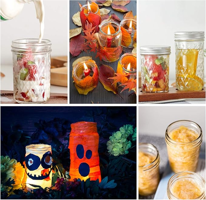 SPANLA Mason Jars, 24 Pack Canning Jars With Regular Lids, Ideal for Jam, Jelly, Honey, Wedding Favors, Shower Favors, DIY Glass Spice Jars - 4 OZ x 8, 8 OZ x 8, 12 OZ x 8 (4oz -8oz-12oz)