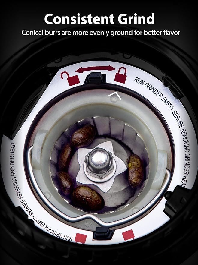 Aromaster Coffee Bean Grinder with 48 Gind Settings, Conical Burr Coffee Grinder for Home Use,Stainless Steel,40 Seconds Adjustable Timer,Anti-static,Easy to Clean with Brush,Beige