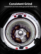 Aromaster Coffee Bean Grinder with 48 Gind Settings, Conical Burr Coffee Grinder for Home Use,Stainless Steel,40 Seconds Adjustable Timer,Anti-static,Easy to Clean with Brush