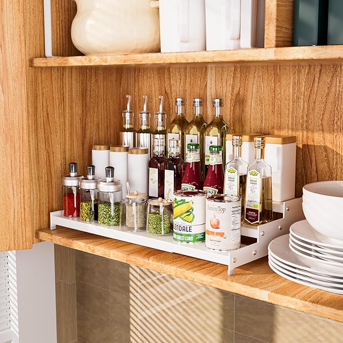 Premium Spice Rack Organizer for Countertops -tiered spice rack organizer for cabinet,spice jars, oil bottles and utensils 2 Packs White (modern rust-resistant design)