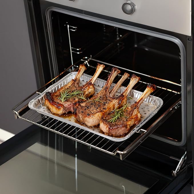 30 Pack Aluminum Foil Broiler Pans with Holes 16 x 12 inch Aluminum Grill Pans Disposable Grill Drip Pan for Outdoor Grills, BBQ, Baking, Meal Prep