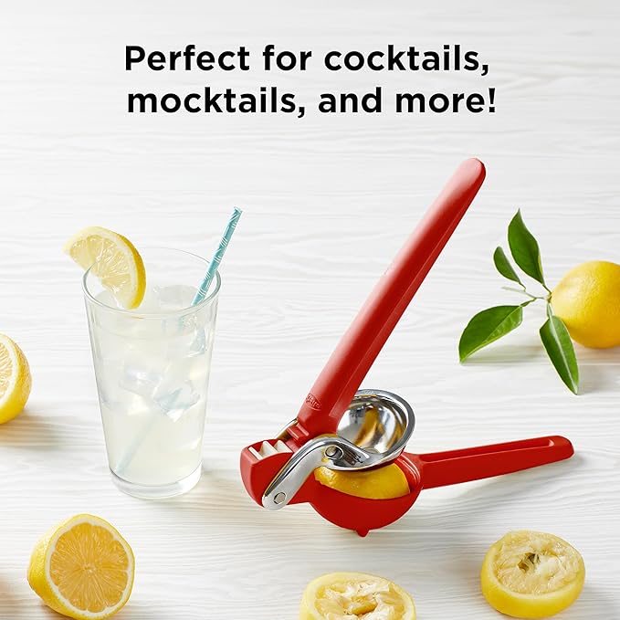 Chef'n FreshForce Lemon Squeezer Citrus Juicer, Manual Hand Press with Dual-Gear Power for Maximum Juice Extraction, Durable, Persimmon Orange