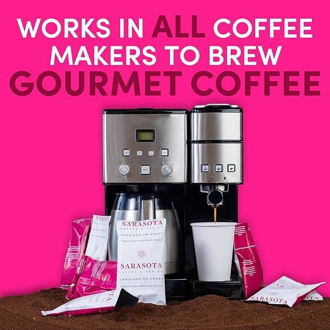 2.5oz Coffee Packs – Jamaican Me Crazy Flavored Medium Roast | Pre-Measured Ground Coffee for 12 Cup Drip Makers | Low Acid Mold-Free Single-Pot Pouches | 36 Count Bulk Pack – Sarasota Coffee