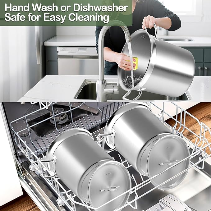 Large Stock Pot -75QT Stainless Steel Stockpot with Lid, Heavy Duty Tri-Ply Bottom Commercial Grade Stock Pot & Stockpots for Boiling Cooking Soup Stew Canning Cookware Sauce Cooking Pots