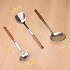 FJNATINH 3Pack Stainless Steel Wok Utensils, Heat-Resistant Wok Spatula and Stainless Steel Ladle Spoon and Kitchen Skimmer for Serving, Turning, Cooking, Soup, Draining