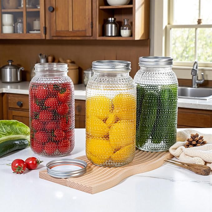 WELLIFE 6 Pack 64 oz Mason Jars Wide Mouth,Large Mason Jars for Pickling, Canning, Fermenting and Food Storage, Microwave & Dishwasher Safe