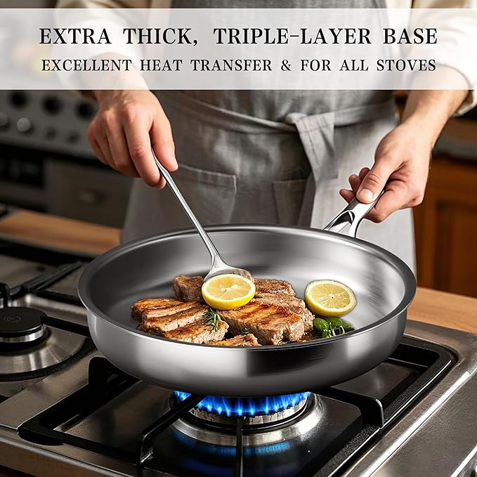 Stainless Steel Cookware Set - VONIKI Tri-ply Stainless Pots And Pans Set with Steamer Basket, Non Toxic Induction Cookware, Kitchen Cookware Sets PFOA & PTFE Free, Dishwasher and Oven Safe