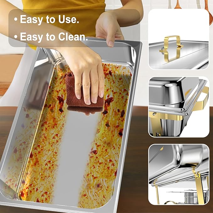 Chafing Dishes for Buffet 4 Pack, 11QT [Large Size and Sturdy] Stainless Steel Food Warmers for Parties Buffet [Elegant Gold and Silver Colors] Catering Supplies Buffet Display