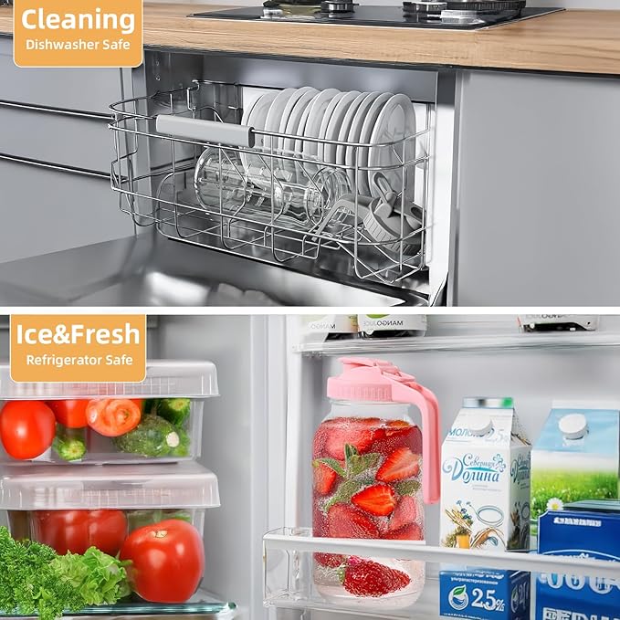 Glass Mason Jar Pitcher - 64 oz/2 Quart Wide Mouth Jug with Lid and Pour Spout, Airtight Seal, Leak Proof Iced Tea Pitcher for Sun Tea, Juice, Breast Milk, Cold Beverages, Coffe