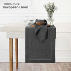 D'Moksha Homes Linen Charcoal Grey Table Runner 144 Inches Long - 100% Pure Linen Extra Long Table Runner 14 x 144 Inch for Summer, Fall and Halloween - Classic Hemstitch