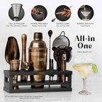BARE BARREL® Mixology Bartender Kit Bar Set | 16-Piece Cocktail Shaker Set | Martini Barware Mixing Tools for Home Bartending | Incl. 35 Recipe Cards | Gift Set (24oz Cobbler Shaker, Brass/Black)