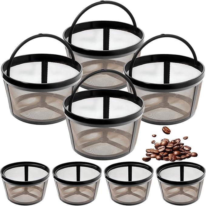 8 Packs Reusable Coffee Filter Basket for Mr. Coffee 4-5 Cup, Nylon Mesh Coffee Filter with Handle For Mr. Coffee, Black & Decker Most Coffeemakers and Brewers Universal