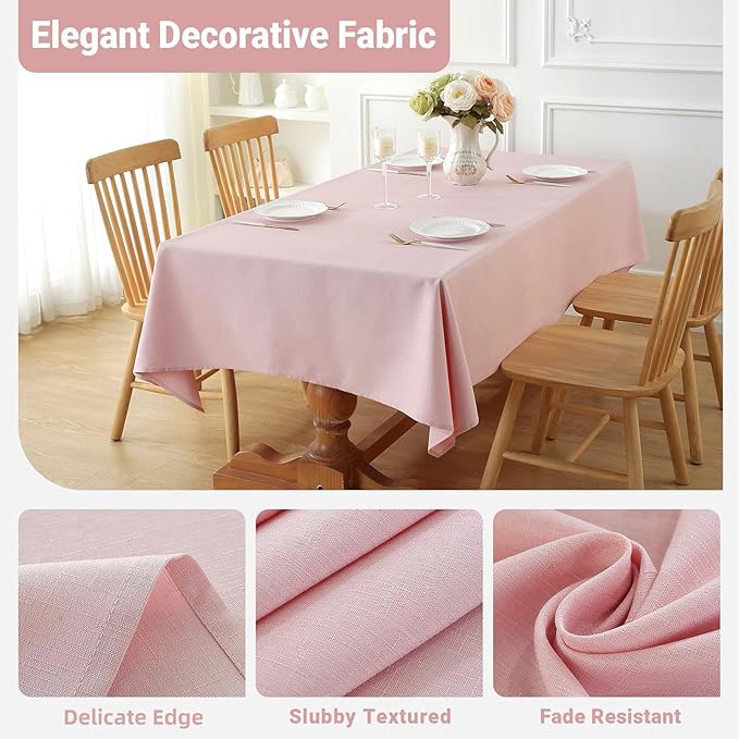 Laolitou Table Cloth Rectangle Linen Waterproof Textured Light Pink Tablecloth, Washable Wrinkle Free Spill Proof Fabric Tablecloths for Dining Table Farmhouse Kitchen Holiday, 52x70 Inch