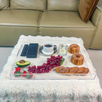 Clear Rectangular 16x20 Inches Acrylic Ottoman Tray Decorative Serving Tray with Cutout Handles Organizer Tray on Coffee Table Countertop Big Breakfast Bed Tray Living Room Appetizer Serving Food
