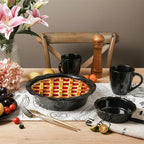 vicrays Ceramic Pie Pan for Baking - 5.5 inch Small Pie Plates Deep Dish Round Pot Casserole Mini Serving Bowl - Microwave Oven Safe for Dessert Apple Pie Cake Tart Pizza Set of 6 - Black