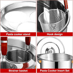 Pasta Cooker Insert Set Stainless Steel Pasta Pot With Strainer Basket Multipots Cooking Tool For Noodles Dumplings Pasta For Home Kitchen Restaurant,5 Holes