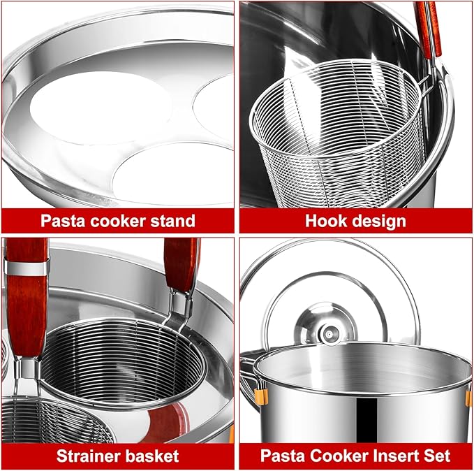 Pasta Cooker Insert Set Stainless Steel Pasta Pot With Strainer Basket Multipots Cooking Tool For Noodles Dumplings Pasta For Home Kitchen Restaurant,3 Holes