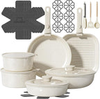 26 Pcs Pots and Pans Set Non Stick, Ceramic Cookware Set Non Toxic with Detachable Handles, Healthy Induction Cookware Oven Safe RV Kitchen Set, PFAS PFOA & PTFE Free, Cream White