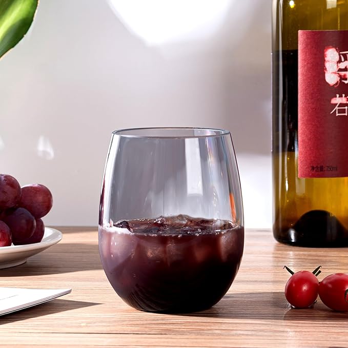 KX-WARE Unbreakable 18-ounce Acrylic Stemless Wine Glasses All Purpose Plastic Tumbler, set of 6 Gray Dishwasher Safe BPA Free Classic Style