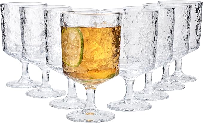 KX-WARE Iceberg Acrylic All-Purpose Wine Glasses, 12-ounce Plastic Stem Wine Glasses, set of 8 Clear