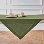 Solino Home Linen Tablecloth 52 x 52 Inch - 100% Pure Linen Olive Square Tablecloth - Classic Hemstitch, Machine Washable Table Throw for Fall, Autumn