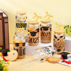 6 Pcs 2025 Graduation Gifts Class of 2025 Graduation Glass Cups with Lids and Straws 16 oz Grad Drinking Tumbler Graduate Iced Coffee Cup for College High School Student Grad Party Favor Gift