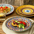 glowworm Dinner Plates, 10.5 Inch Ceramic Plates Set of 6 for Steak, Snacks, Pizza, Cake, Colorful Serving Dishes for Kitchen, Microwave, Oven & Dishwasher Safe, Bohemian
