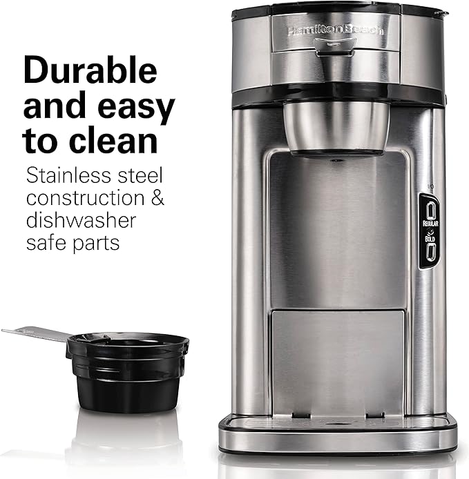 Hamilton Beach The Scoop Single Serve Coffee Maker & Fast Grounds Brewer, Brews in Minutes, 8-14oz. Cups, Stainless Steel