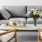 17" x 12" Wood Serving Tray with Gold Polished Metal Handles, Home Decorative Wooden Rectangle Ottoman Leather Decor Platter Bathroom Vanity Tray for All Occasions Alligator Gold