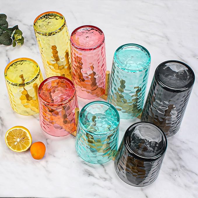 BPA-Free Plastic Tumblers 8 Pack (4x16oz+4×22oz) | Reusable Dishwasher Safe | Stackable Shatterproof Cups | Plastic Drinkware & Drinking Tumblers for Restaurant, Home, Party
