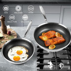 Innerwell Tri-Ply Stainless Steel Frying Pan Set with Lid,8 Inch,9.5 Inch and 11 Inch Nonstick Honeycomb Stainless Steel Cooking Skillet Set of 3 for Induction Gas Stovetops