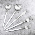 Gugrida 20-Piece 18/10 Stainless Steel Flatware Silverware, Luxury Dinnerware Set Travel Cutlery Tableware Include Knife Fork Spoon Service for 4, Dishwasher Safe (White Handle Matte Silver)