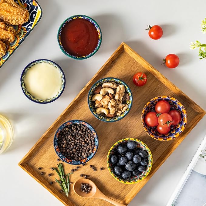 vancasso SIMI 2.7 Oz Ceramic Dipping Bowls Sets of 6, Bohemian Small Bowls for Sauce, 3 Inch Mini Appetizer Plates for Soy Sauce, Sushi, Condiments & Side Dishes, Microwave & Dishwasher Safe