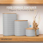 Mixpresso Gray Canisters Sets for the Kitchen – 3-Piece Airtight Plastic Sugar Container Set with Bamboo Lids in Three Different Sizes – Decorative Modern Storage Jars for Coffee, Tea & Countertops