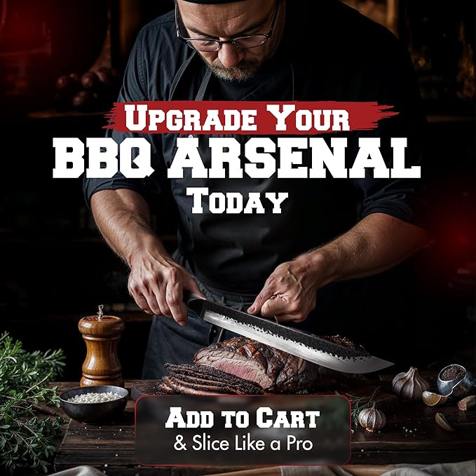 Kitchen perfection 12" Handmade Brisket Knife, Meat Cutting Carving & Slicing BBQ Knife For Men – Insanely Sharp San Mai Steel, W/Leather Sheath Premium Ergonomic Handle, Best Grilling Gifts for Men