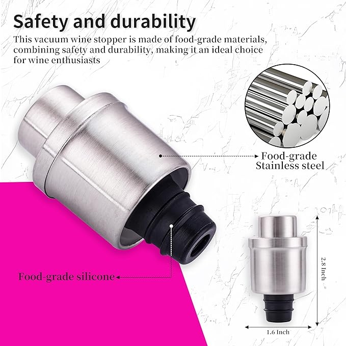 Wine Stoppers Vacuum for Wine Bottles - 3-Pack Stainless Steel Wine Vacuum Pump with Date Markers, Reusable, Leak-Proof Wine Corks, Perfect Gifts for Wine Lovers & Bar Accessories