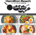 Hamilton Beach Aluminum Covered Cookware Set, Nonstick Saucepan Frypan, Dutch Oven with Soft Touch Bakelite Handle, | Spiral Bottom- Multipurpose Use | Durable & Dishwasher Safe |10pc, Black |