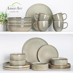 AmorArc Ceramic Dinnerware Sets, Handmade Reactive Glaze Stoneware Plates and Bowls Sets,Highly Chip and Crack Resistant | Dishwasher & Microwave Safe Dishes Set, Service for 4 (12pc)