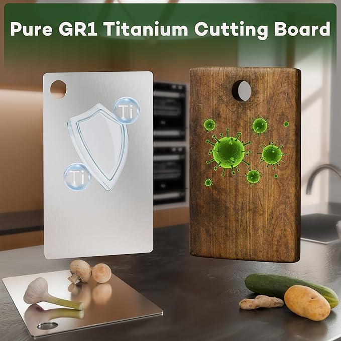 Titanium Cutting Board 0.08" Thick - 100% Pure GR1 Titanium Cutting Boards for Kitchen |Durable and Double-Sided Cutting Boards for Meat, Fruits and Vegetables | Dishwasher Safe (15" x 10" x 0.08")