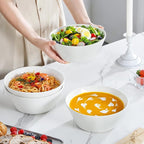 MALACASA Large Salad & Soup Bowls - Set of 4, 60 OZ Porcelain White Bowls for Ramen, Pasta, Pho - Microwave & Dishwasher Safe